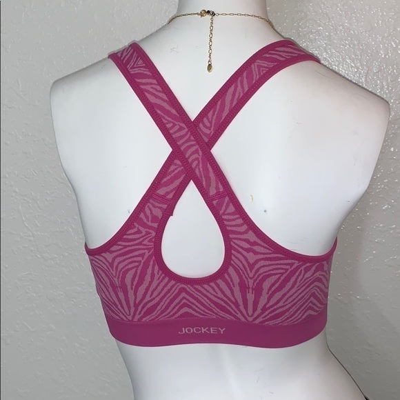 JOCKEY UNPADDED PINK PRINT SEAMLESS CRISS CROSS STRAP SPORTS BRA BRALETTE MEDIUM - Picture 3 of 4